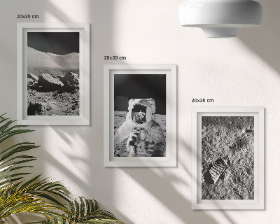 Trittico incorniciato Foto della Luna con astronauta e impronta