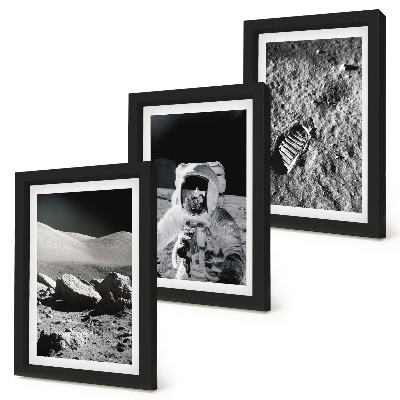 Trittico incorniciato Foto della Luna con astronauta e impronta