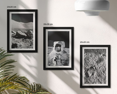 Trittico incorniciato Foto della Luna con astronauta e impronta