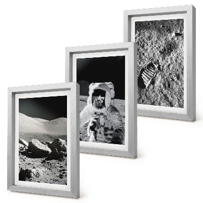 Trittico incorniciato Foto della Luna con astronauta e impronta