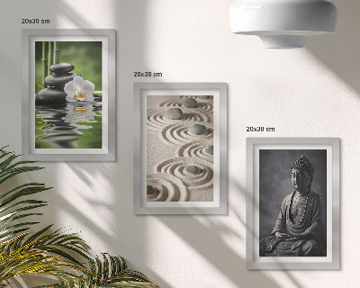 Composizione di 3 quadri Vista rilassante di Buddha, pietre sulla spiaggia e bambù