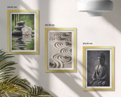 Composizione di 3 quadri Vista rilassante di Buddha, pietre sulla spiaggia e bambù