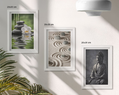 Composizione di 3 quadri Vista rilassante di Buddha, pietre sulla spiaggia e bambù