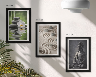 Composizione di 3 quadri Vista rilassante di Buddha, pietre sulla spiaggia e bambù