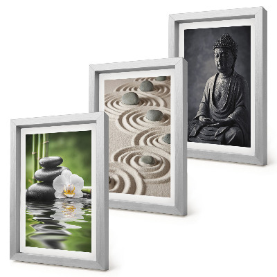 Composizione di 3 quadri Vista rilassante di Buddha, pietre sulla spiaggia e bambù
