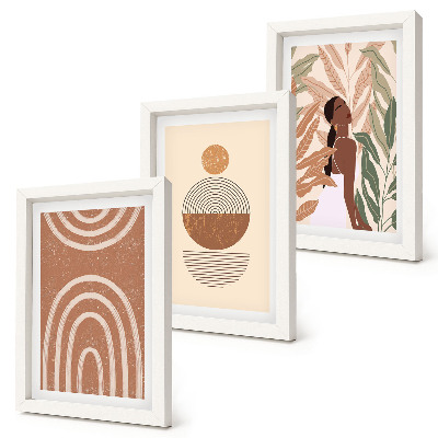 Trittico incorniciato Fantasie eleganti con motivi vegetali e forme geometriche