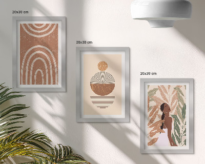 Trittico incorniciato Fantasie eleganti con motivi vegetali e forme geometriche