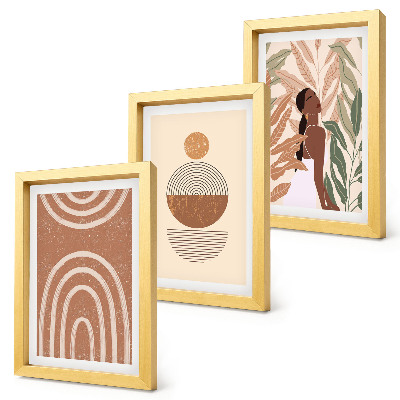 Trittico incorniciato Fantasie eleganti con motivi vegetali e forme geometriche