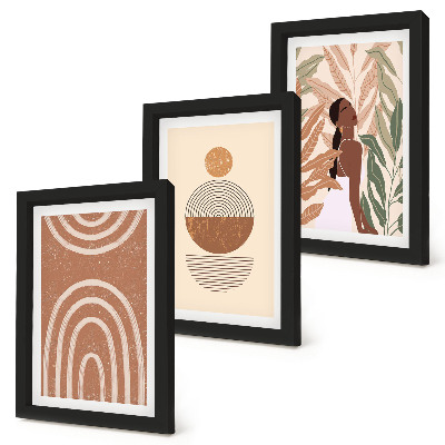 Trittico incorniciato Fantasie eleganti con motivi vegetali e forme geometriche