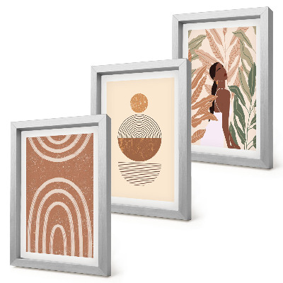 Trittico incorniciato Fantasie eleganti con motivi vegetali e forme geometriche