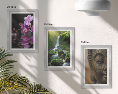 Trittico incorniciato Fiori nella cascata d'acqua con rocce verdi Buddha