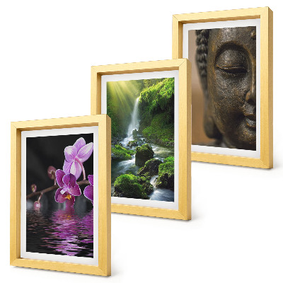 Trittico incorniciato Fiori nella cascata d'acqua con rocce verdi Buddha