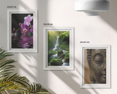 Trittico incorniciato Fiori nella cascata d'acqua con rocce verdi Buddha