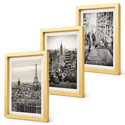 Composizione di 3 quadri Panorami della città di Parigi e New York e scalinate suggestive