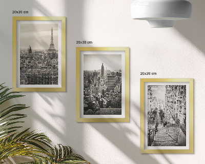 Composizione di 3 quadri Panorami della città di Parigi e New York e scalinate suggestive