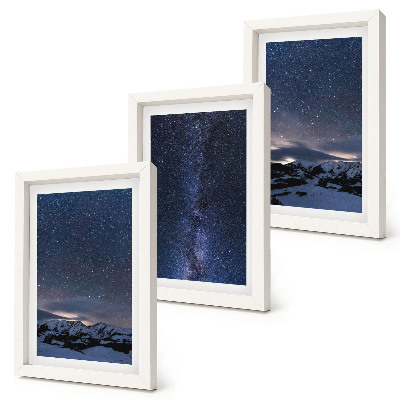 Composizione di 3 quadri Cielo notturno stellato e paesaggio montano