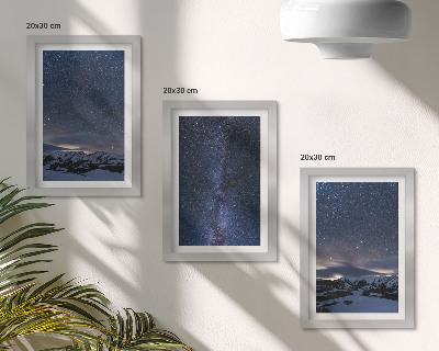 Composizione di 3 quadri Cielo notturno stellato e paesaggio montano