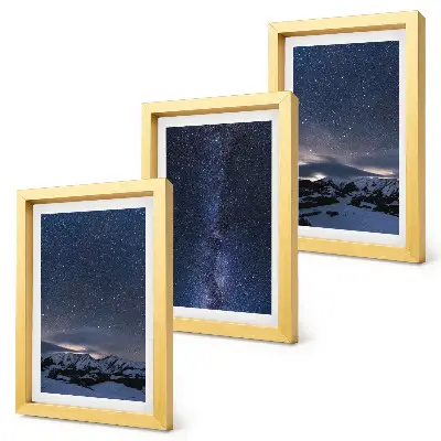 Cielo notturno stellato e paesaggio montano composizione di 3 quadri