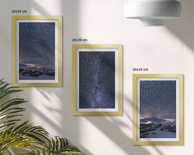 Composizione di 3 quadri Cielo notturno stellato e paesaggio montano