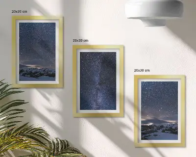 Cielo notturno stellato e paesaggio montano composizione di 3 quadri