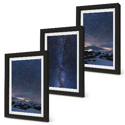Composizione di 3 quadri Cielo notturno stellato e paesaggio montano
