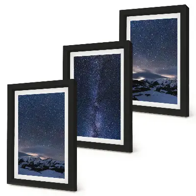 Cielo notturno stellato e paesaggio montano composizione di 3 quadri