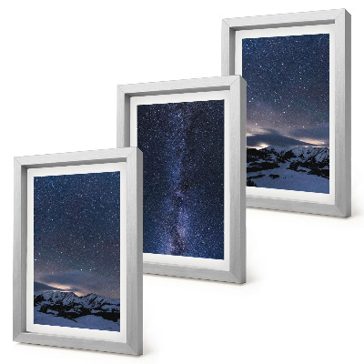 Composizione di 3 quadri Cielo notturno stellato e paesaggio montano