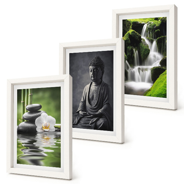 Trittico incorniciato Dipinti zen rilassanti con acqua, pietre e Buddha