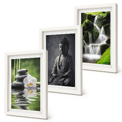 Trittico incorniciato Dipinti zen rilassanti con acqua, pietre e Buddha