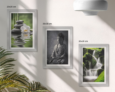 Trittico incorniciato Dipinti zen rilassanti con acqua, pietre e Buddha