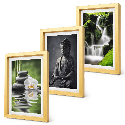 Trittico incorniciato Dipinti zen rilassanti con acqua, pietre e Buddha