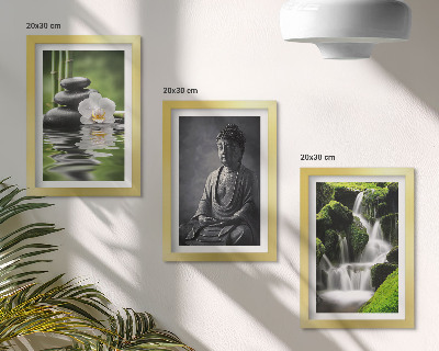 Trittico incorniciato Dipinti zen rilassanti con acqua, pietre e Buddha