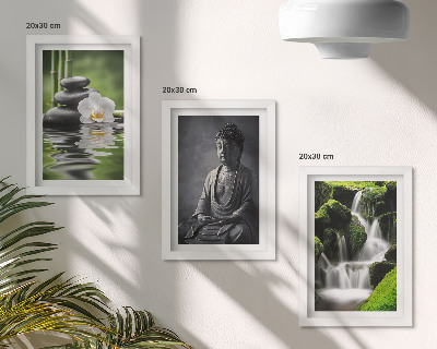 Trittico incorniciato Dipinti zen rilassanti con acqua, pietre e Buddha