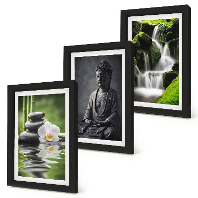 Trittico incorniciato Dipinti zen rilassanti con acqua, pietre e Buddha