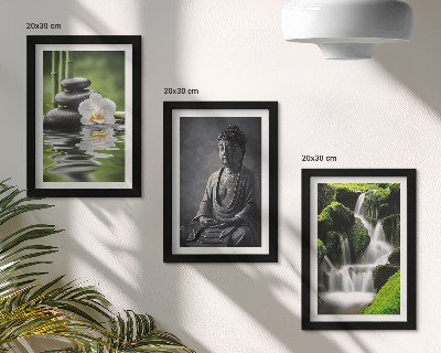 Trittico incorniciato Dipinti zen rilassanti con acqua, pietre e Buddha