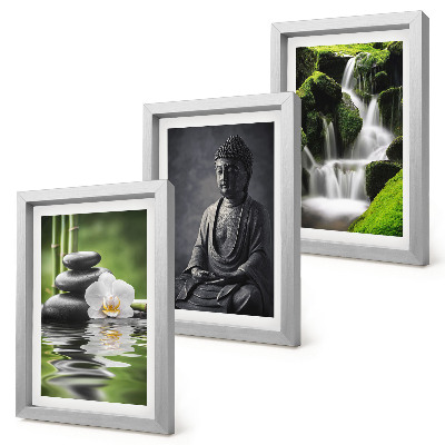 Trittico incorniciato Dipinti zen rilassanti con acqua, pietre e Buddha