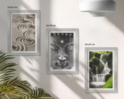 Composizione di 3 quadri con pietre, cascata e Buddha