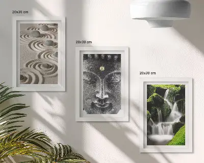 Composizione di 3 quadri con pietre, cascata e Buddha