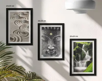 Composizione di 3 quadri con pietre, cascata e Buddha