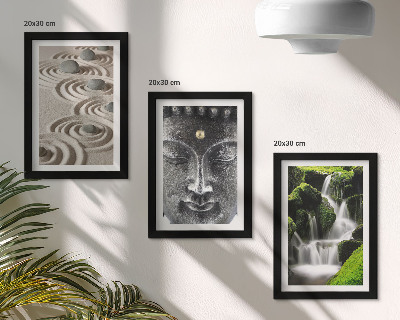 Composizione di 3 quadri La pace della natura con pietre, una cascata e Buddha