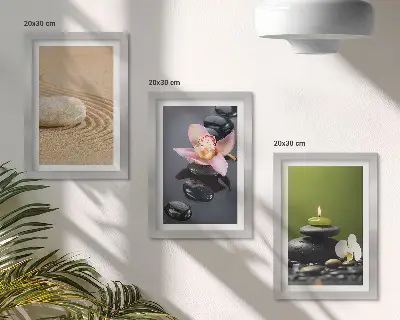 Composizione di 3 quadri con motivi rilassanti in pietra che evocano pace e zen