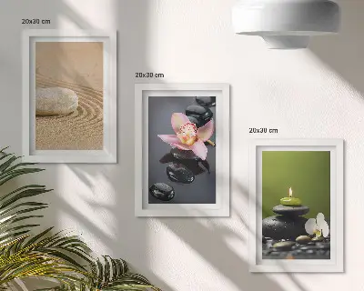 Composizione di 3 quadri con motivi rilassanti in pietra che evocano pace e zen