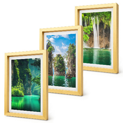 Trittico incorniciato Paesaggi verdi con cascate e rocce