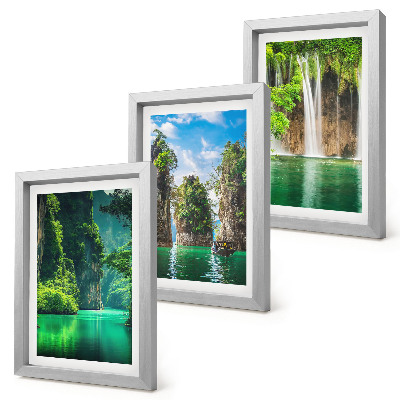 Trittico incorniciato Paesaggi verdi con cascate e rocce