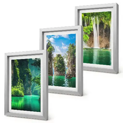 Paesaggi verdi con cascate e rocce trittico incorniciato