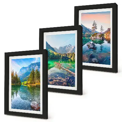 Composizione di 3 quadri con laghi di montagna e paesaggi naturali