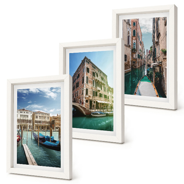 Trittico incorniciato Vedute di Venezia con canali e architettura urbana