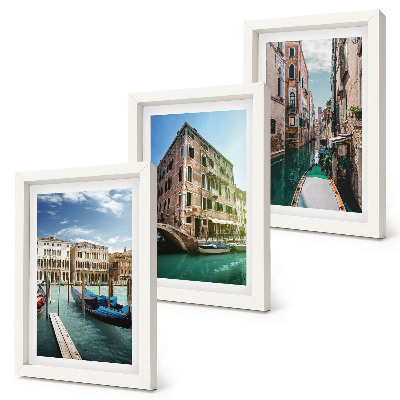 Trittico incorniciato Vedute di Venezia con canali e architettura urbana