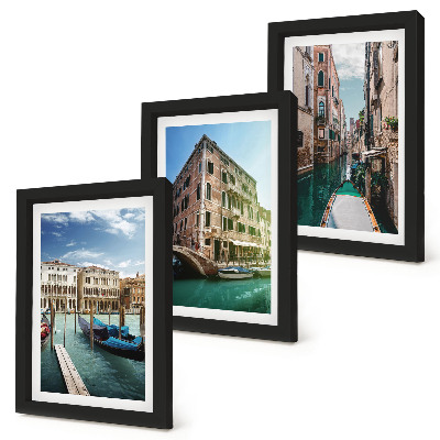 Trittico incorniciato Vedute di Venezia con canali e architettura urbana