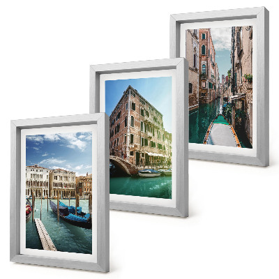 Trittico incorniciato Vedute di Venezia con canali e architettura urbana